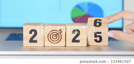 2025 end year to Happy New Year 2026 block with dartboard icon against computer laptop background. Goal, Target, Resolution, strategy, plan, Action, mission, motivation, and New Year start concepts 2025 end year to Happy New Year 2026 block with dartboard icon against computer laptop background. Goal, Target, Resolution, strategy, plan, Action, mission, motivation, and New Year start concepts 133461507