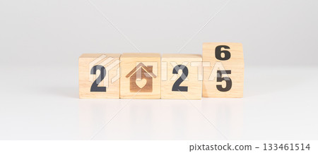 2025 end year to Happy New Year 2026 with Home and Heart block. Property investment, House Mortgage, Real Estate tax, homeless, donation, Financial and happy family concepts 2025 end year to Happy New Year 2026 with Home and Heart block. Property investment, House Mortgage, Real Estate tax, homeless, donation, Financial and happy family concepts 133461514