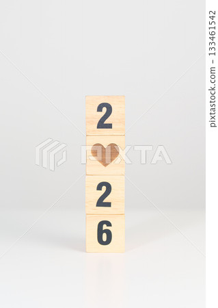 Happy New Year 2026 with heart block for health care, love, organ donation, resolution, charity, happy family, wellbeing and insurance concepts 133461542