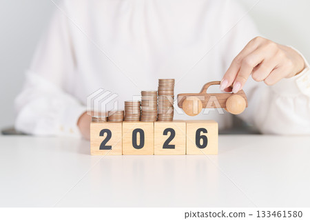 Happy New Year 2026 with car model and Coins Money stack for deposit and Automobile Tax. Money Saving, Car Insurance, Financial, vehicle Repair and Maintenance and New Year concept Happy New Year 2026 with car model and Coins Money stack for deposit and Automobile Tax. Money Saving, Car Insurance, Financial, vehicle Repair and Maintenance and New Year concept 133461580
