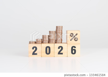 2026 New year with percentage change to UP and Down arrow with coin stack. Interest rate, GDP, stocks market, financial, deflation and Inflation, mortgage, debt, Loan and Economic Recession 2026 New year with percentage change to UP and Down arrow with coin stack. Interest rate, GDP, stocks market, financial, deflation and Inflation, mortgage, debt, Loan and Economic Recession 133461584