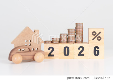 2026 New Year with percentage change to UP and Down arrow, car and Home model with coin stack. Car loan, Interest rate, real estate, house, Insurance, Financial, Repair, Tax, mortgage and Maintenance 2026 New Year with percentage change to UP and Down arrow, car and Home model with coin stack. Car loan, Interest rate, real estate, house, Insurance, Financial, Repair, Tax, mortgage and Maintenance 133461586