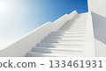 White marble stairs leading up to clear blue sky concept career ladder success promotion progress future achievement goal way to top 133461931
