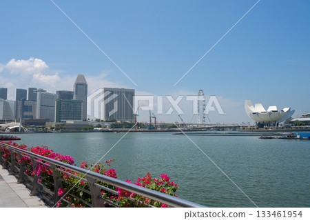 Marina Bay hotels and the Singapore Flyer on a clear day, Singapore Marina Bay hotels and the Singapore Flyer on a clear day, Singapore 133461954