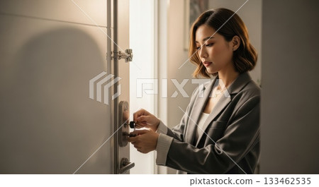 早上通勤路上，一位女性上班的場景 | 職業女性，生活方式，商務形象 133462535