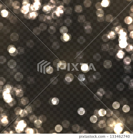 Abstract Gold Bokeh Lights Effect on Transparent Background Overlay. Vector 133462740