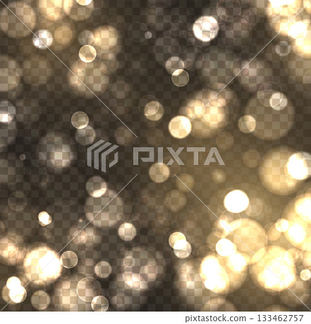 Abstract Gold Bokeh Lights Effect on Transparent Background Overlay. Vector 133462757