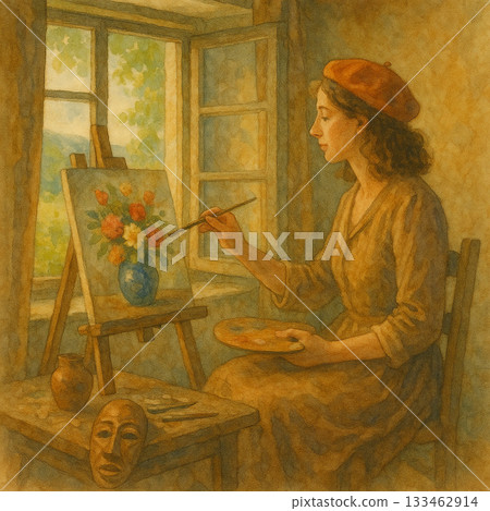 A girl created by Kube | A collection of hand-drawn watercolor artists: Warm and soft afternoon light 133462914