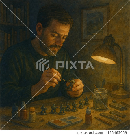 夜幕下的手工燈光｜男性模特兒水彩畫註釋 133463039