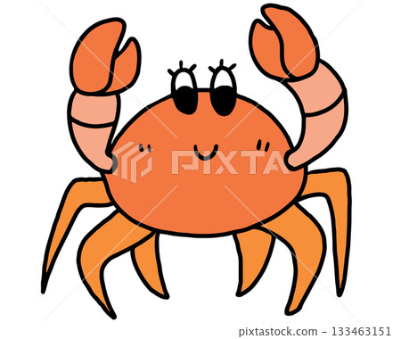 Hand drawn illustration of crab for sea life, under the sea, aquarium, ocean, post card, animals, zoo, souvenir shop, cartoon character, comic, mascot, plush toy, kid doll, sticker, sea food, patch 133463151