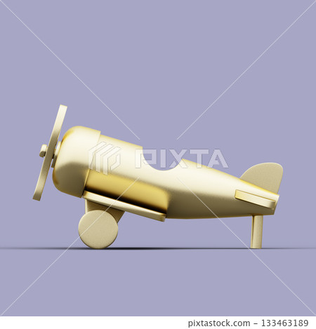 Airplane Toy from Golden Metal. 3D Illustration. File with Clipping Path. 133463189