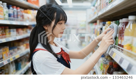 Young female supermarket clerk 133463246