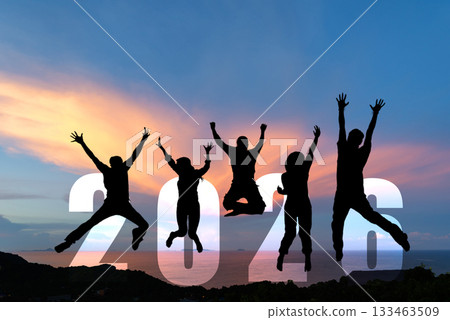 Silhouette happy business teamwork jumping congratulation and celebrate Silhouette happy business teamwork jumping congratulation and celebrate 133463509