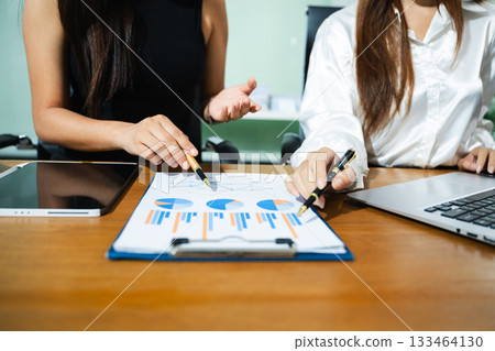 Business team meeting present.professional investor working with Finance managers task. with digital tablet,smartphone and laptop at office 133464130