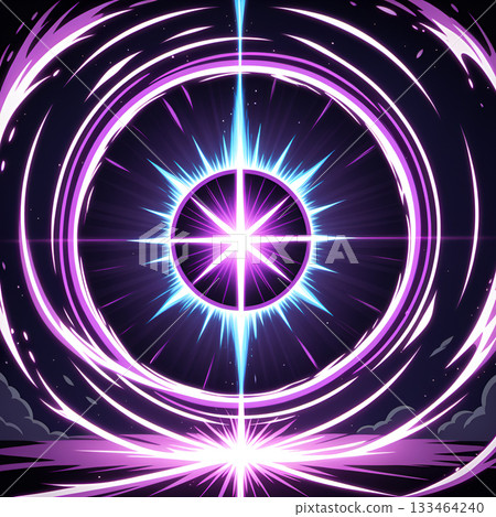 Hypnotic purple and blue cosmic portal erupts with radiant energy, drawing viewers into a vibrant, dynamic vortex of light. 133464240