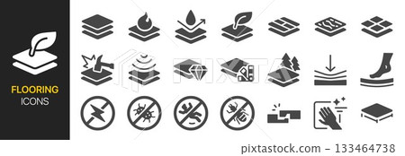 Floor icon set. It includes flooring, material, feature, wood, vinyl, and more icons. Floor icon set. It includes flooring, material, feature, wood, vinyl, and more icons. 133464738
