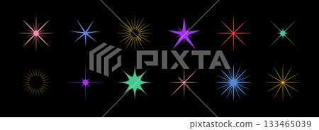Retro sparkle stars set. Y2K abstract shapes. Brutalism star icons. Flat Vector illustration Retro sparkle stars set. Y2K abstract shapes. Brutalism star icons. Flat Vector illustration 133465039