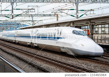 Tokaido-Sanyo Shinkansen N700A passing through the platform Tokaido-Sanyo Shinkansen N700A passing through the platform 133465064