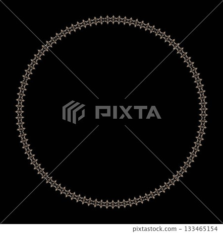 Luxury black and white round frame with floral pattern on a black background. Circle frame with floral ornament. Traditional classic ornament. Vintage, ethnic frame EPS. Plate, embroidery. 133465154