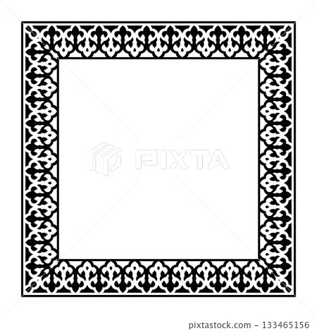 Border frame deco vector label simple line corner antique style acanthus. Oriental square frame with arabesques and orient elements. Vintage, ethnic frame. Pattern frame for textiles, plate, embroider 133465156