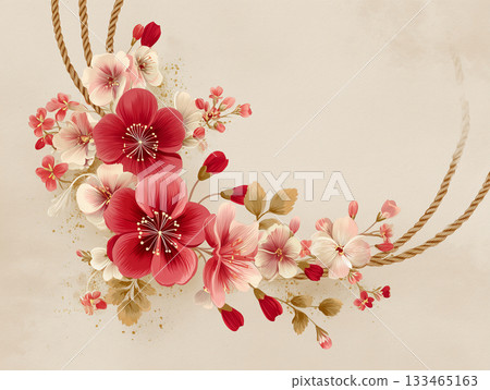 A modern Japanese frame using Japanese paper texture, plum blossoms, and Mizuhiki 133465163