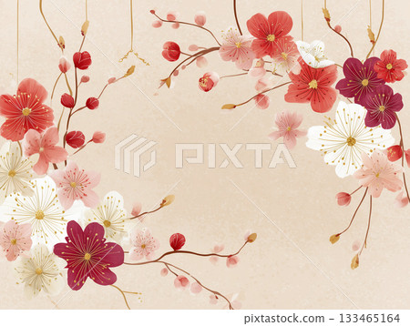 A modern Japanese frame using Japanese paper texture, plum blossoms, and Mizuhiki 133465164