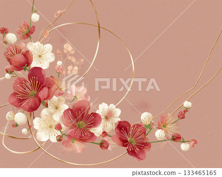 A modern Japanese frame using Japanese paper texture, plum blossoms, and Mizuhiki A modern Japanese frame using Japanese paper texture, plum blossoms, and Mizuhiki 133465165