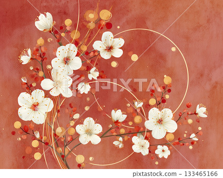 A modern Japanese frame using Japanese paper texture, plum blossoms, and Mizuhiki 133465166