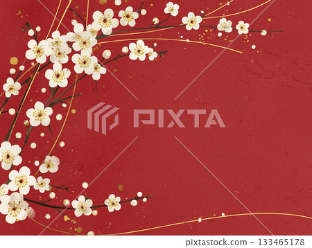 一款現代日式畫框，採用日式紙張紋理、梅花和水引圖案。 133465178