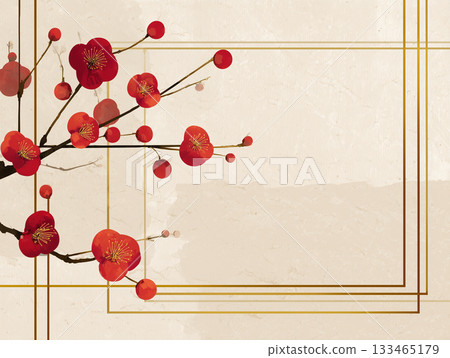 一款現代日式畫框，採用日式紙張紋理、梅花和水引圖案。 133465179