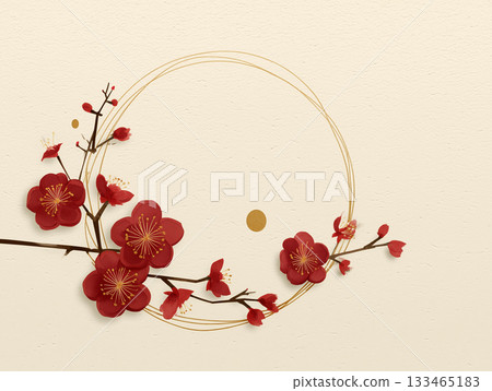 一款現代日式畫框，採用日式紙張紋理、梅花和水引圖案。 133465183