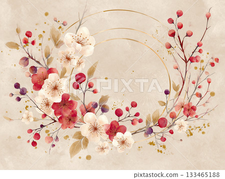 A modern Japanese frame using Japanese paper texture, plum blossoms, and Mizuhiki 133465188