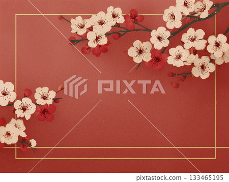 一款現代日式畫框，採用日式紙張紋理、梅花和水引圖案。 133465195