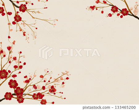 A modern Japanese frame using Japanese paper texture, plum blossoms, and Mizuhiki 133465200