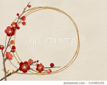 一款現代日式畫框，採用日式紙張紋理、梅花和水引圖案。 133465205