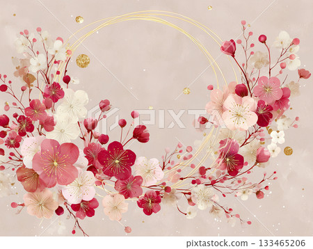 一款現代日式畫框，採用日式紙張紋理、梅花和水引圖案。 133465206