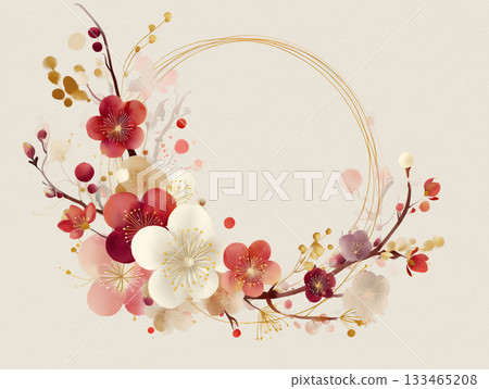 一款現代日式畫框，採用日式紙張紋理、梅花和水引圖案。 133465208