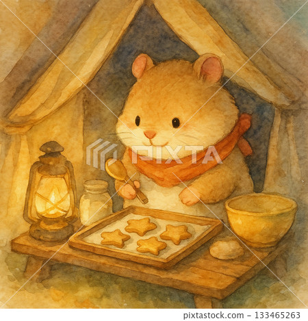 書店裡曬乾的可愛倉庫鼠烤星麻糬｜溫度水彩畫 133465263