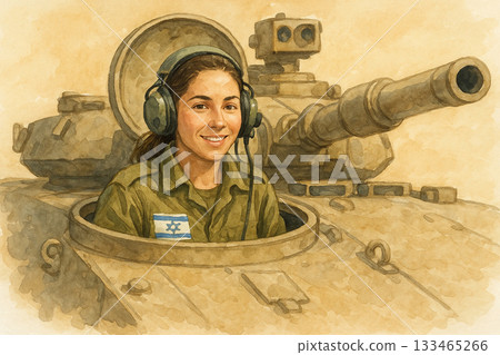 水彩風格女兵與戰車繪畫 | 力量、勇氣與歡笑之美 133465266