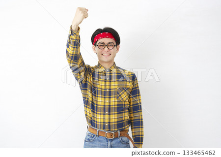 Akihabara-style male, fist pump, white background Akihabara-style male, fist pump, white background 133465462