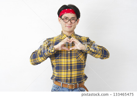 Akihabara male heart gesture white background Akihabara male heart gesture white background 133465475