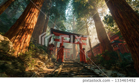 Divine and authoritative shrine and torii gate 1 133465492