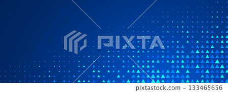 Blue neon triangle texture. Glowing arrow geometric background. Tech triangular mosaic pattern wallpaper. Fading arrow halftone gradient for healthcare banner, business booklet, science poster. Vector 133465656