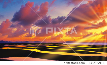 Beautiful sunset scenery at Matama Beach Beautiful sunset scenery at Matama Beach 133465916