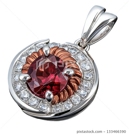 Striking ruby lion pendant, majestic piece of jewelry. Leo zodiac sign charm with brilliant diamond accent Striking ruby lion pendant, majestic piece of jewelry. Leo zodiac sign charm with brilliant diamond accent 133466390