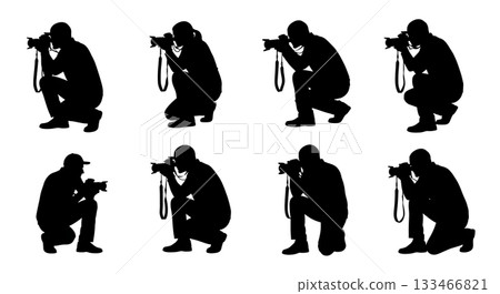 Black Solid Wrist Strap Photographer Silhouettes Set of Six on White Background 133466821