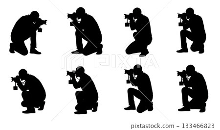 Black Solid Wrist Strap Photographer Silhouettes Set of Six on White Background Black Solid Wrist Strap Photographer Silhouettes Set of Six on White Background 133466823