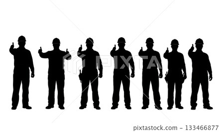 Black Solid Worker Thumbs Up Silhouettes Set of Six on White Background Black Solid Worker Thumbs Up Silhouettes Set of Six on White Background 133466877