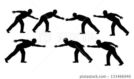 Black Solid Worker Reaching Silhouettes Set of Six on White Background Black Solid Worker Reaching Silhouettes Set of Six on White Background 133466940