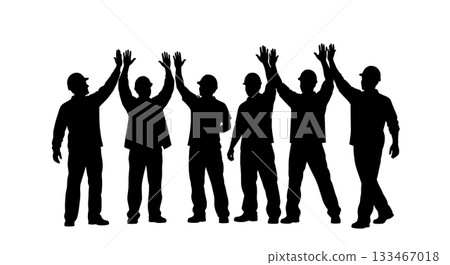 Black Solid Worker High Five Silhouettes Set of Six on White Background Black Solid Worker High Five Silhouettes Set of Six on White Background 133467018